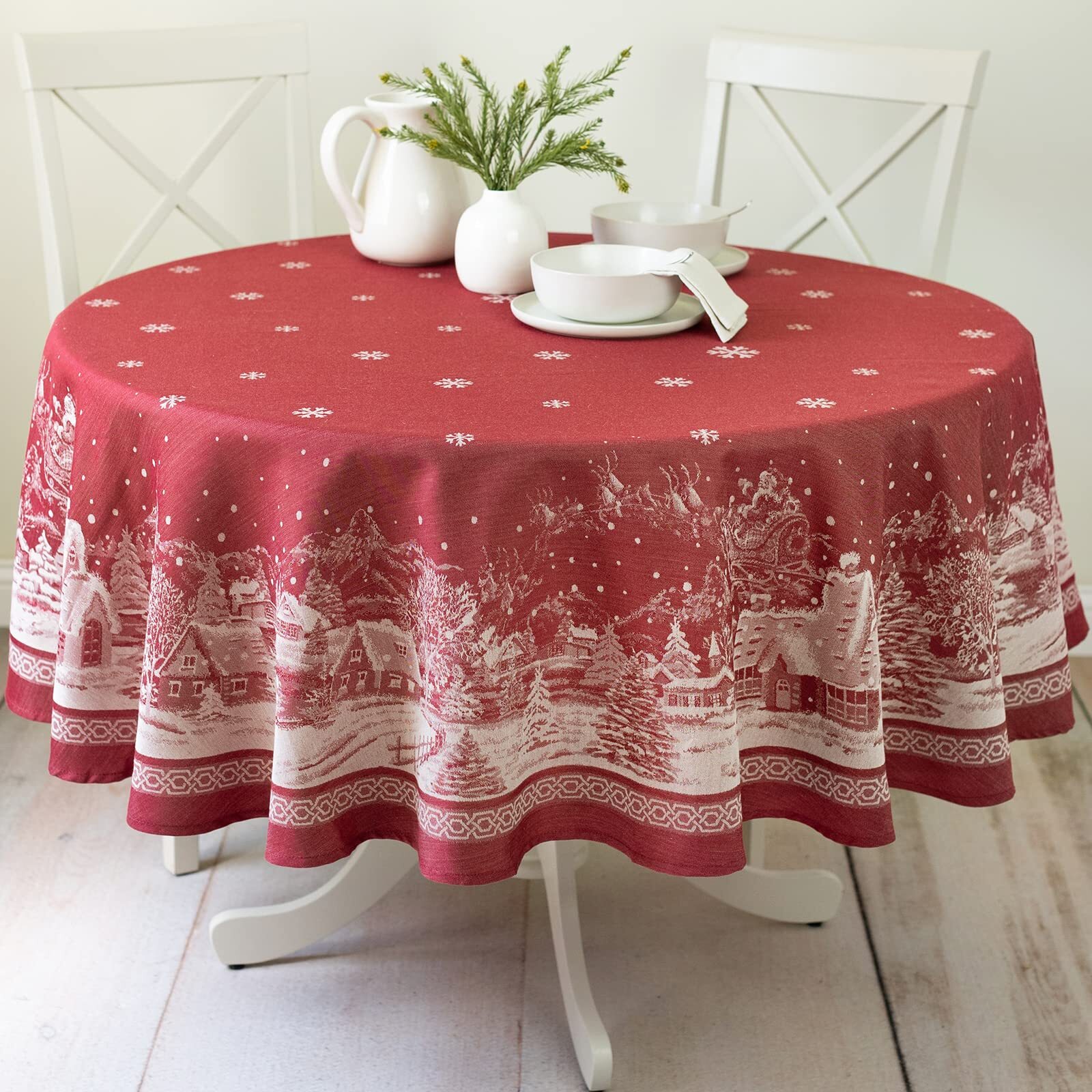 Engineered Jacquard Heavyweight Fabric Table Cloth Holiday Winter And Christmas gallery