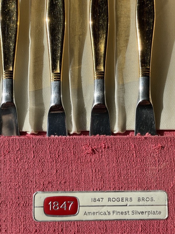 Vintage Gold Electroplate Flatware Service for 12 UNF617 Japan Mid Century gallery