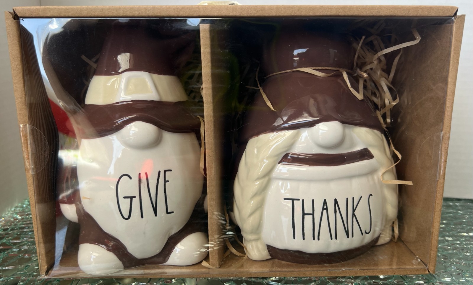 Rae Dunn Gnome GIVE & THANKS 6" Ceramic Figures Thanksgiving Fall Autumn NIB gallery