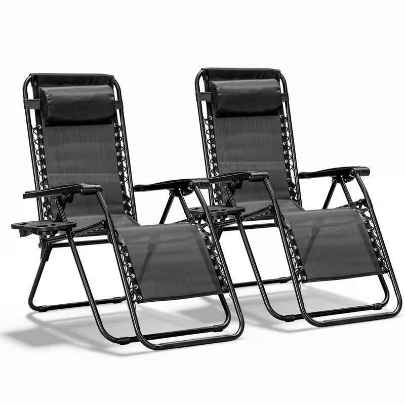 2PCS Zero Gravity Recliner Chair Foldable Outdoor Patio Lounge with Cupholder