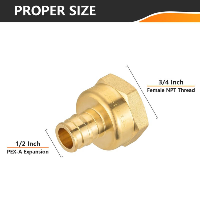 EFIELD 5 to100 Pack Pex A 1/2" x 3/4" Female NPT Adapter Expansion Brass Fitting gallery