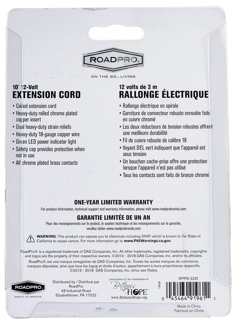 RoadPro RPPS-2231 12V Extension Cord 10ft Coiled Cigarette Lighter Adapter gallery