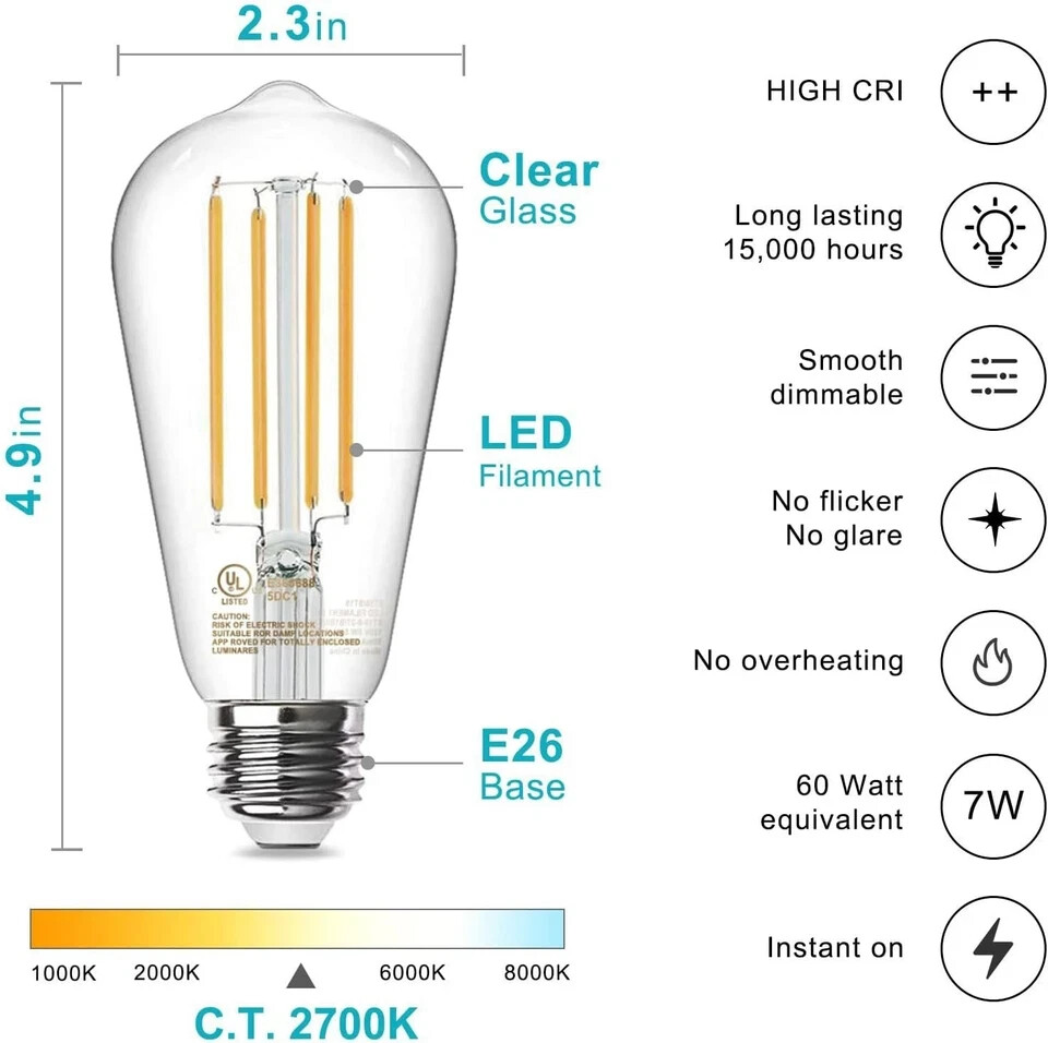 TJOY Edison Light Bulbs 60W Equivalent, 2700K, 2 Boxes (12 Units) gallery
