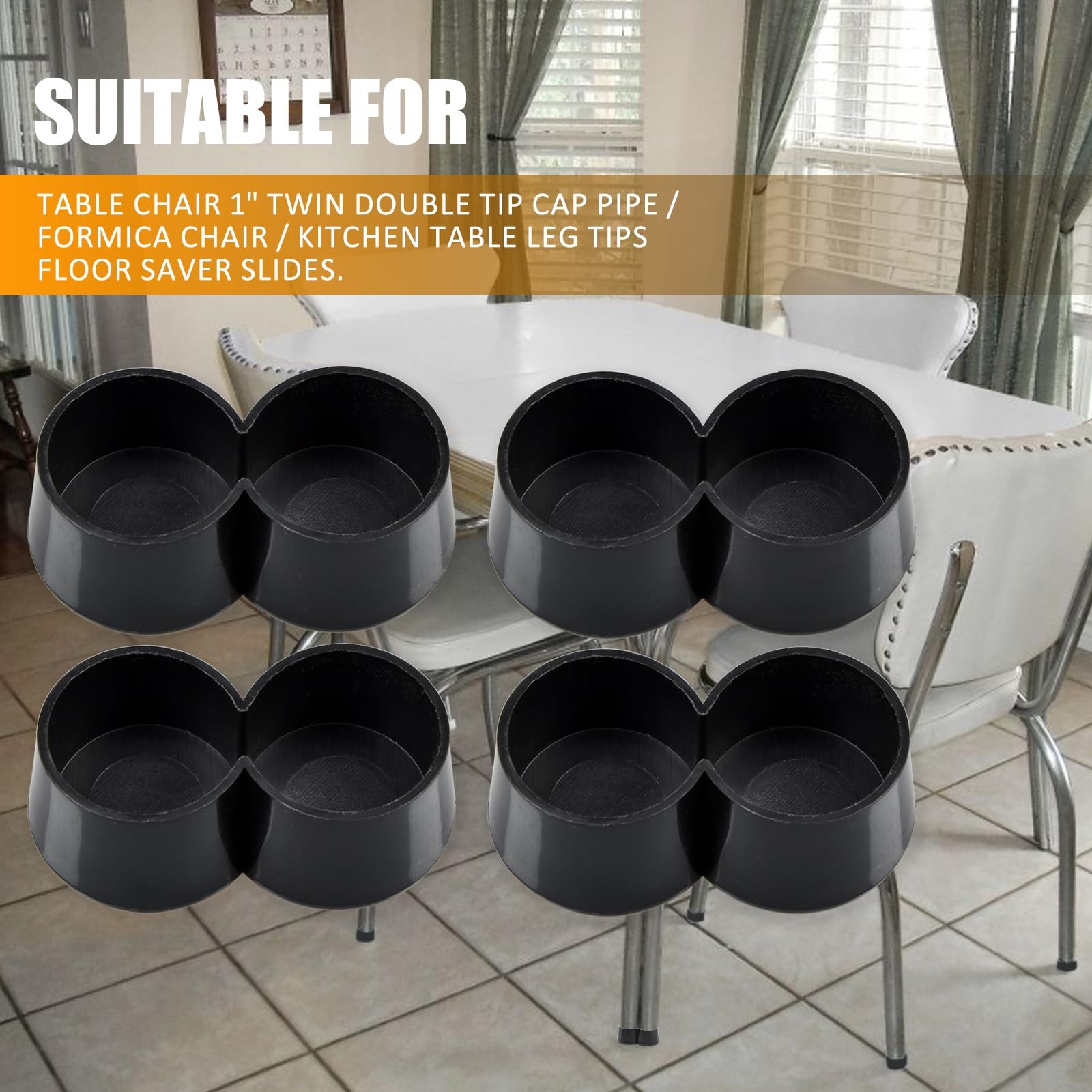 4Pcs Double 1" Chair Table Leg Caps 50s 60s Diner Kitchen Table Tip Cap Pipe ... gallery