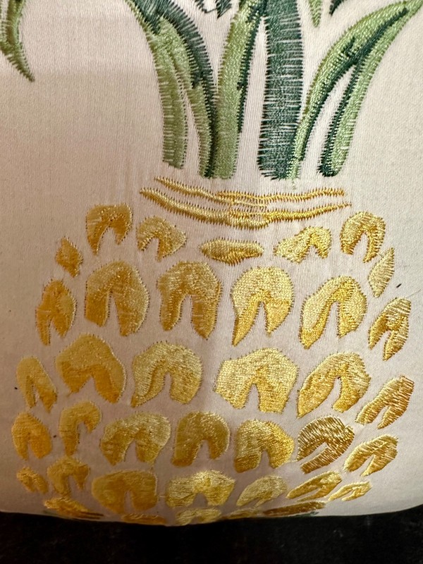 2 Accent Pillows 1 with Embroidered Pineapple 18” Sq/ 1 Oblong Striped 13”x18” gallery