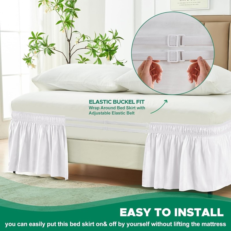 Adjustable Elastic Bed Skirt with Ruffles for Queen Size - Easy Fit Design gallery