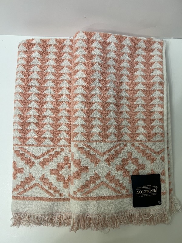 Pendleton Towel Set 2 Bath 2 Hand 2 Finger Tip Dusty Pink Sundown 100%Cotton NWT gallery