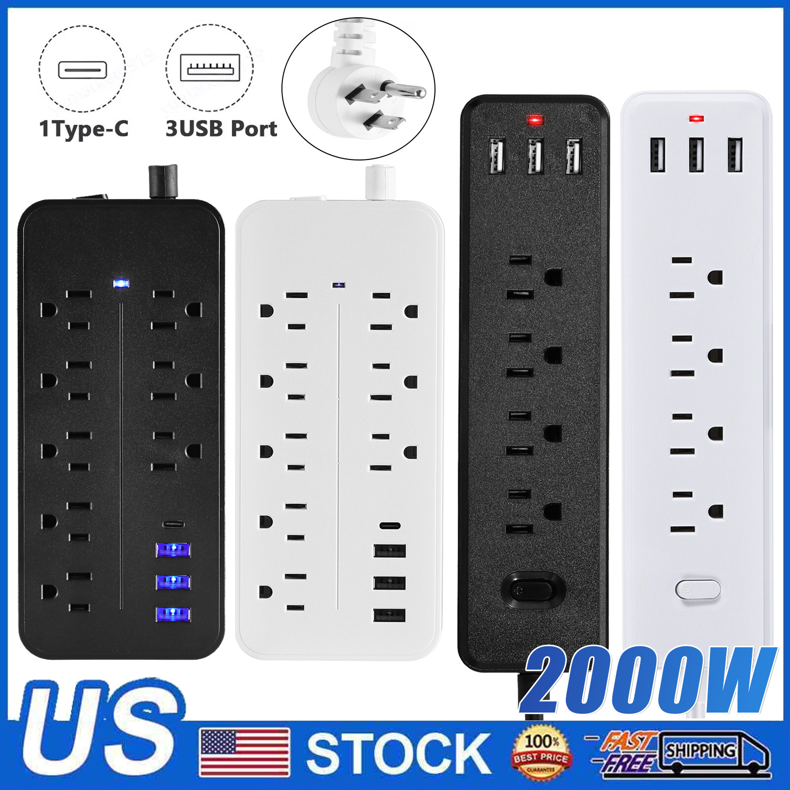 4/8 Outlets Wall Mountable USB Surge Protector Power Strip with USB Ports Plugs gallery