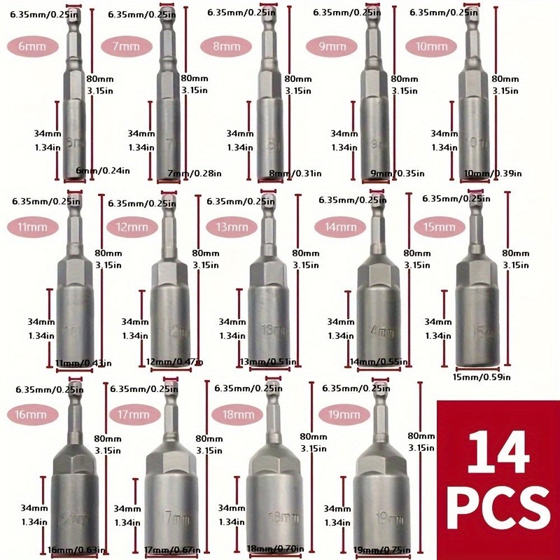 Hex Socket Drill Bit Set - 1/4'' Hex Drive for Bolts & Nuts, Multiple Sizes gallery