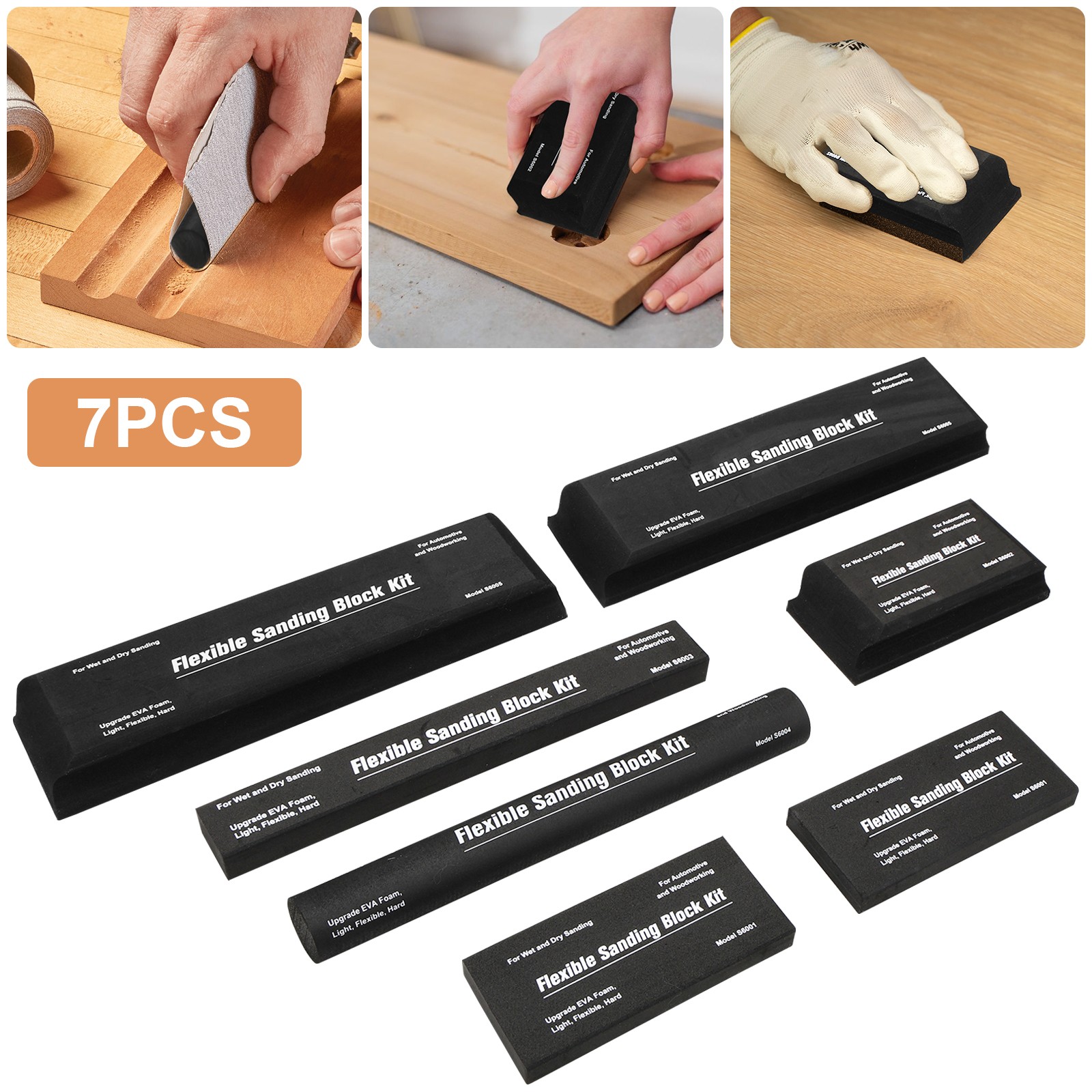 7x Sanding Block Kit Flexible EVA Foam Wet/Dry Various Shape Size for Auto Wood gallery