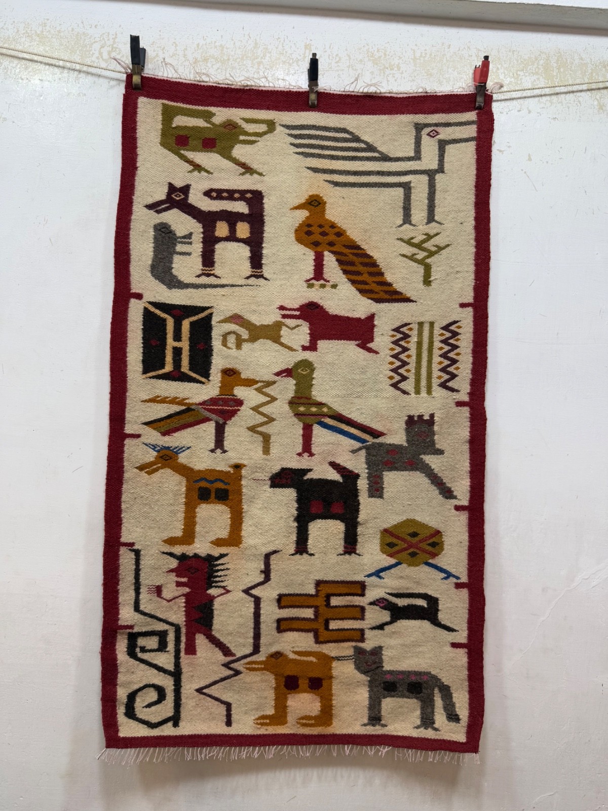 Vintage Beautiful Hand Woven Peruvian Wool Weaving Tapestry Kilim Rug Pictorial gallery