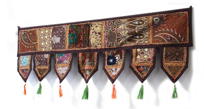 cotton patchwork toran door decorative vintage valance boho masala BROWN gallery