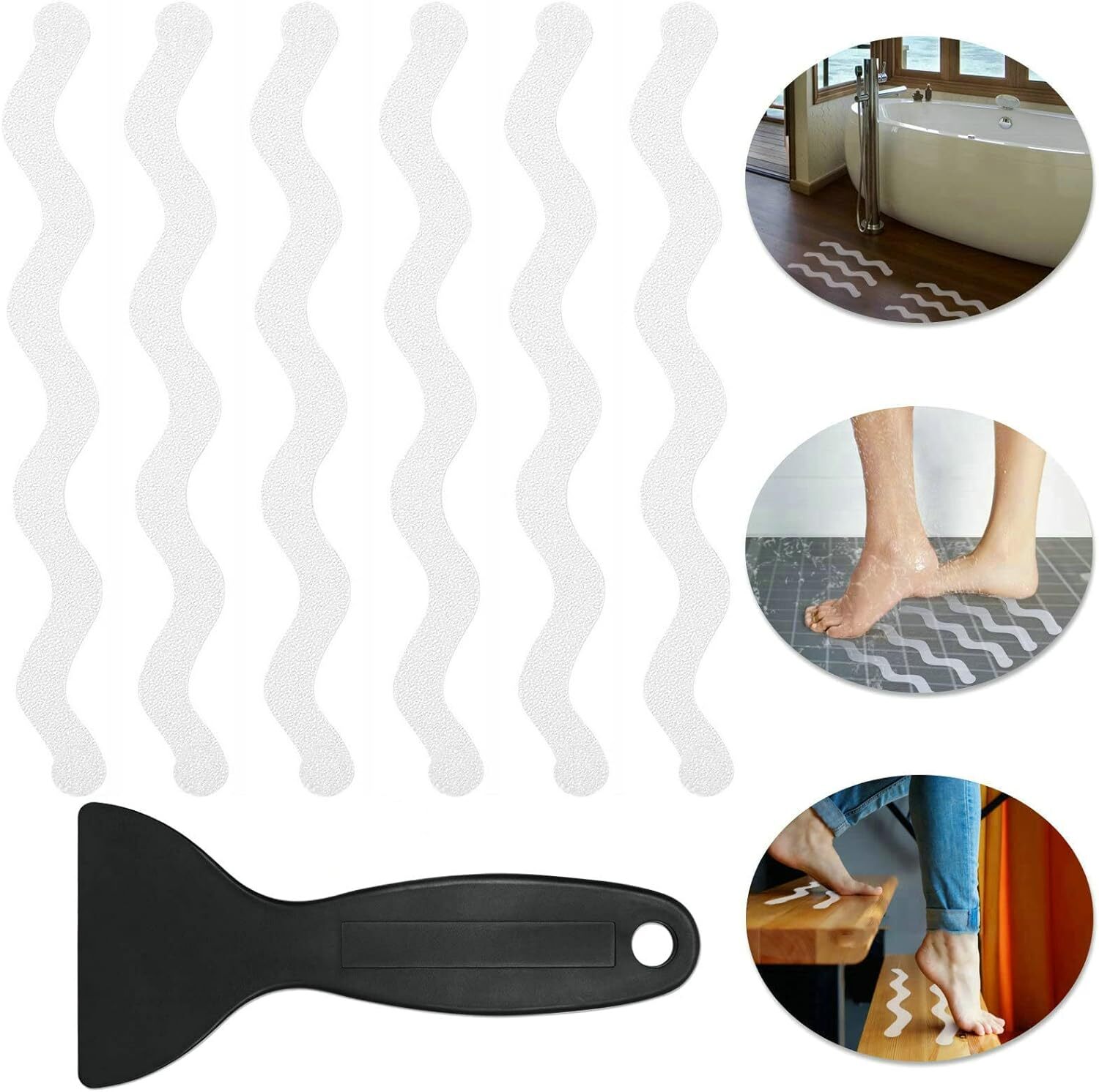 Colourtree 24 Pack S Wave Non-Slip Shower Stickers - Transparent Safety Strips gallery