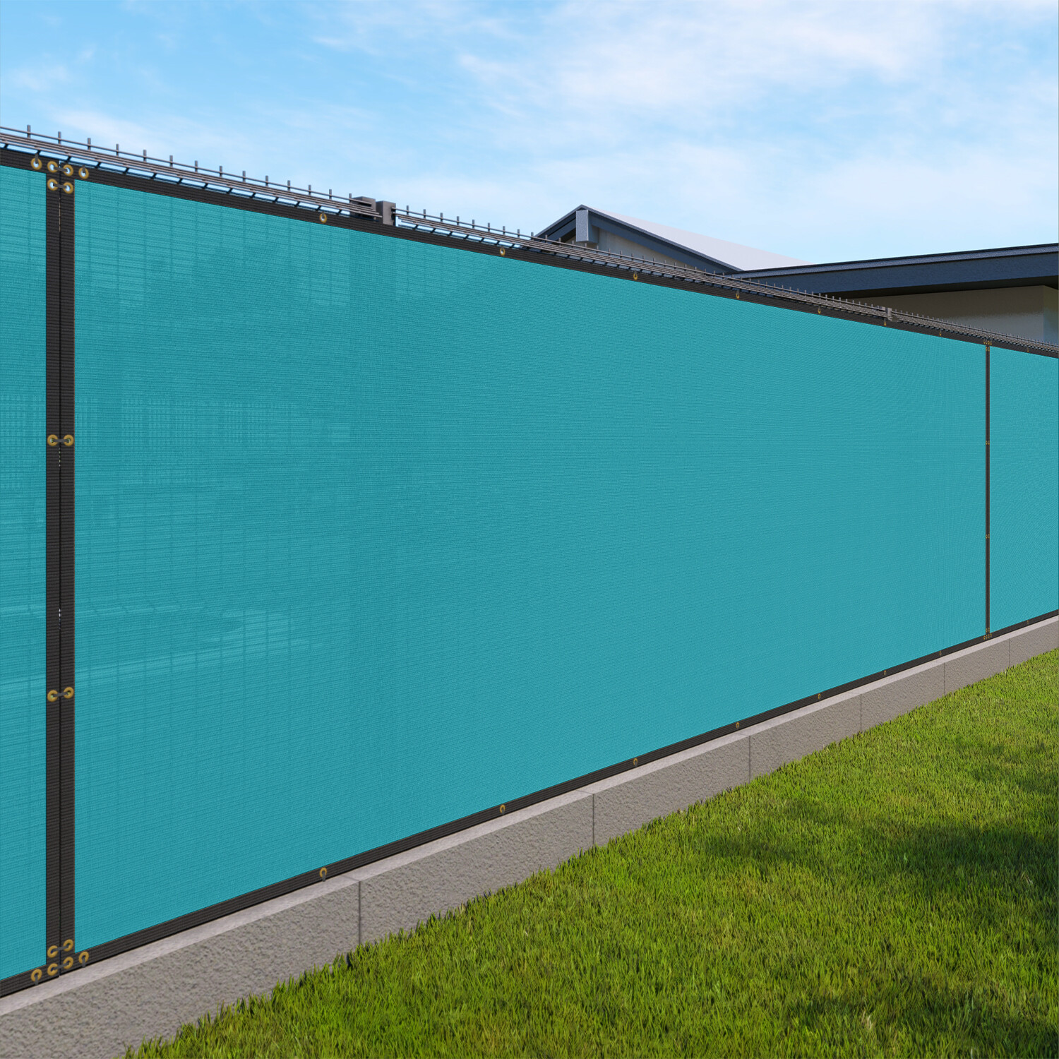 5ft Turquoise Fence Privacy Screen Commercial 95% Blockage Mesh Fabric Gromment gallery