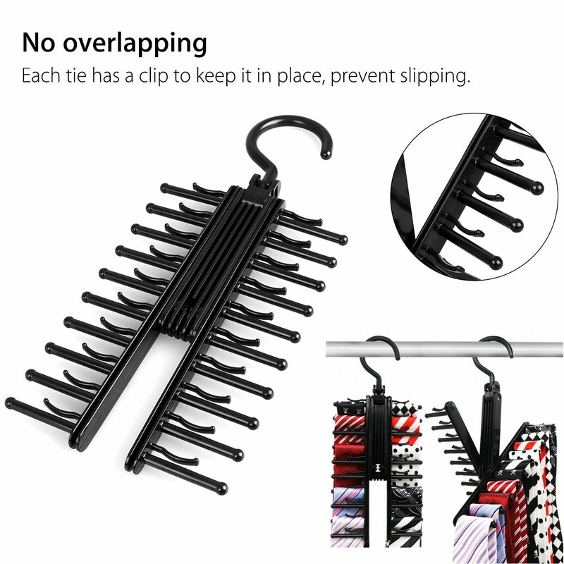 360° Adjustable Tie Rack Hanger Organizer Twirling Scarf Belt Closet Hook Holder gallery