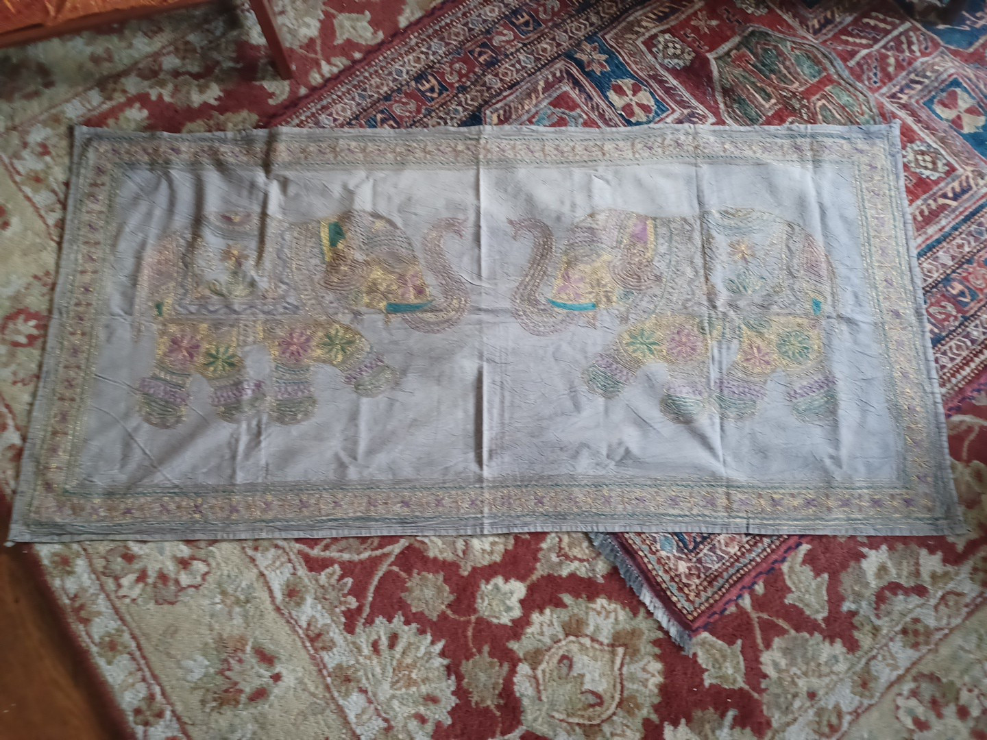 Wall hanging India table runner elephant Metallic Thread embroidery 32" X 65" gallery