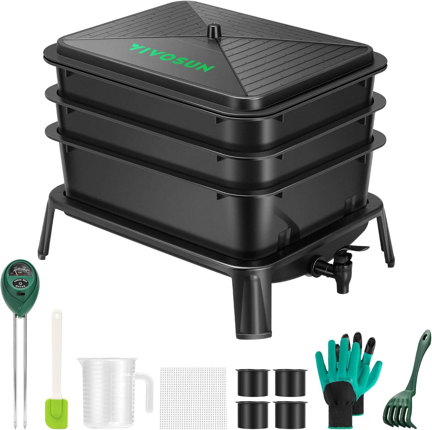 VIVOSUN 3-Tray Worm Composter 8gal/30 L Worm Compost Bin w/ Worm Farm Kit gallery