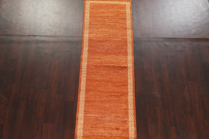 Bordered Gabbeh Kashkoli Oriental ORANGE Runner Rug Hand-knotted 2' 8" x 8' 11" gallery