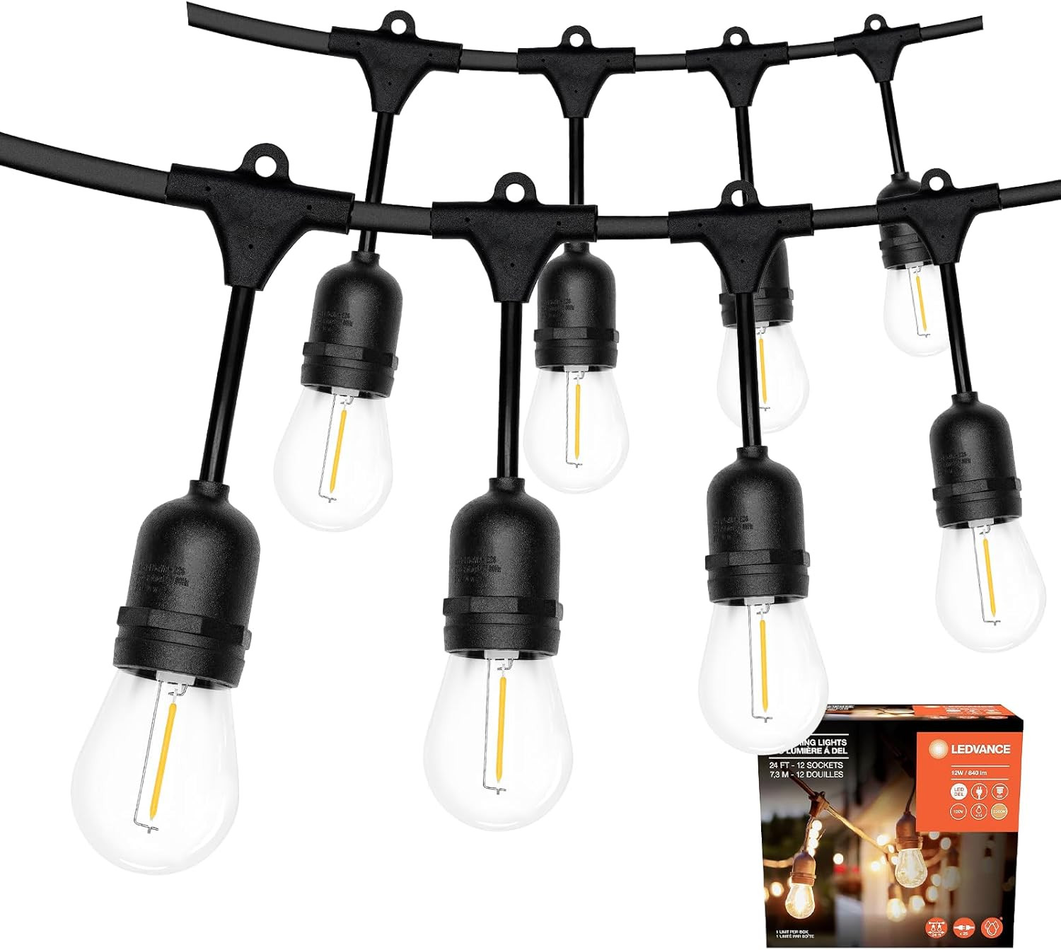 24-Ft Outdoor String Lights, Edison Shatterproof S14 Bulbs, Linkable, String Lig gallery