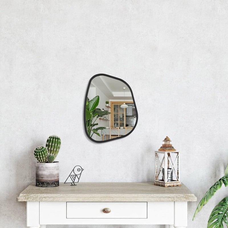 Asymmetrical Mirror for Wall Irregular Oval Wood Frame Modern Unique Accent Wall gallery
