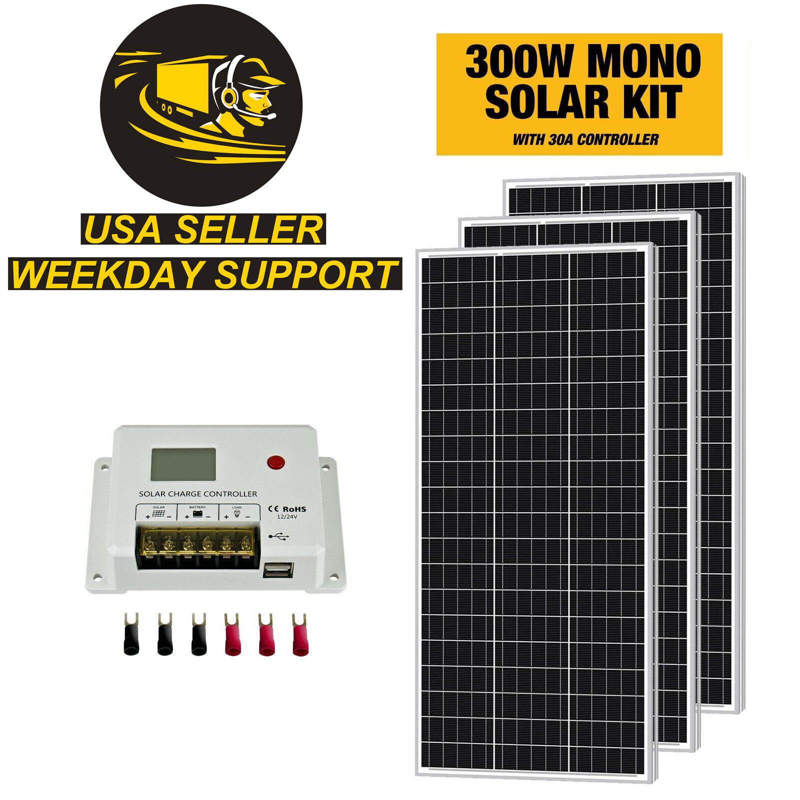 ExpertBattery 300W 12V Monocrystalline Solar Panel Kit with 30A PWM Controller gallery