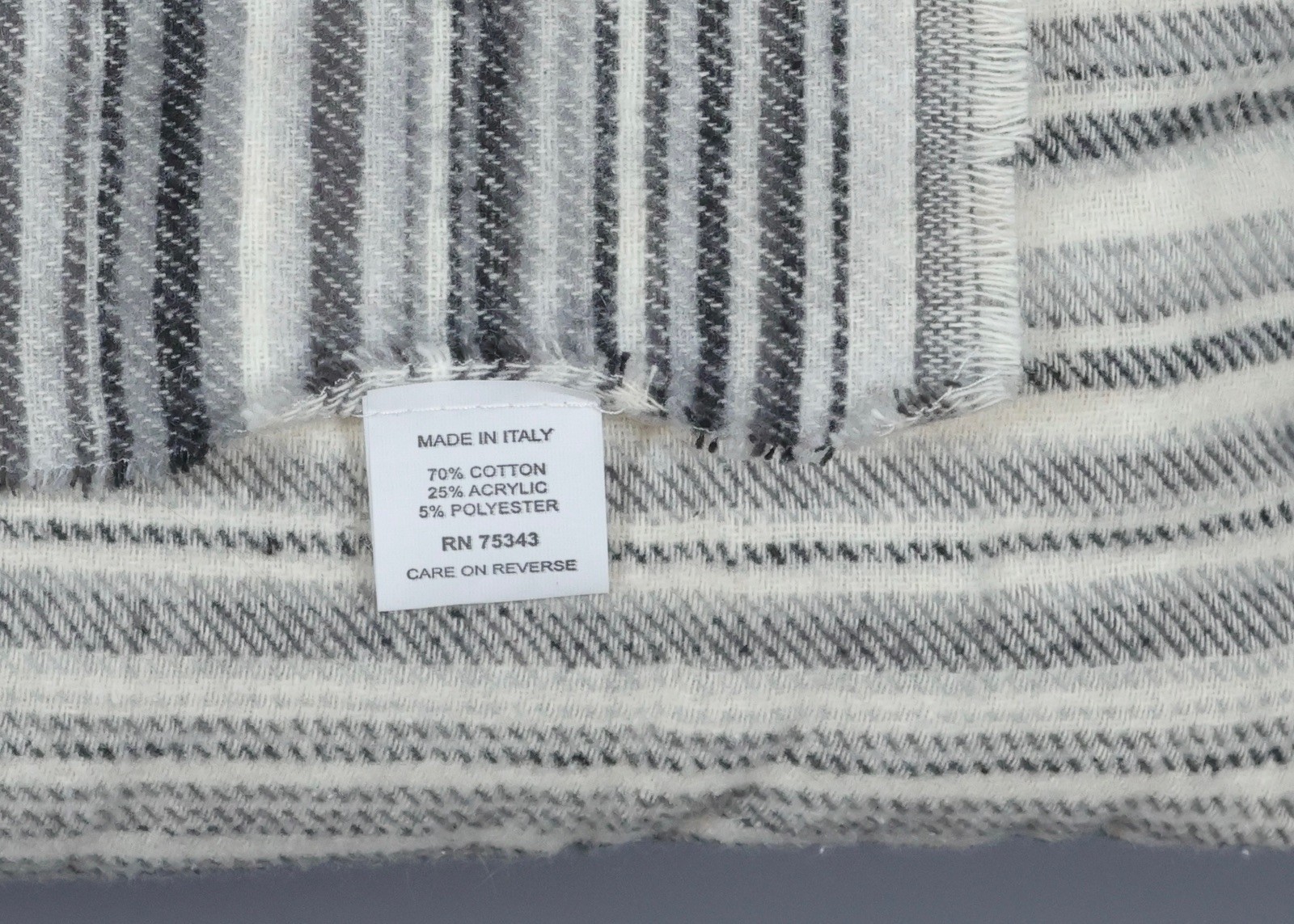NIDO NOTTE BLACK GREY WHITE STRIPES Cotton Blend Lightweight Blanket 90x108" gallery