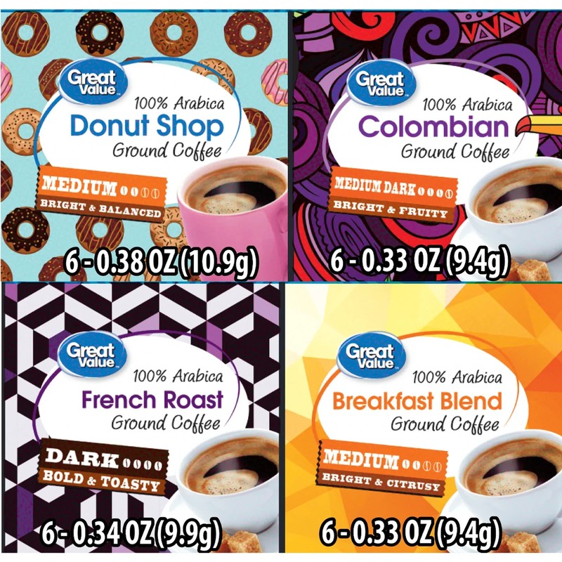 Great Value Unflavored Ground Coffee Pods Variety (Pack 8.3 oz 24 Count) gallery