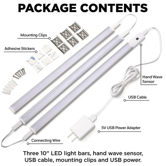 Hyper Tough 3-Pack 10-Inch Under Cabinet Lights Hand Wave Sensor Dimmable gallery