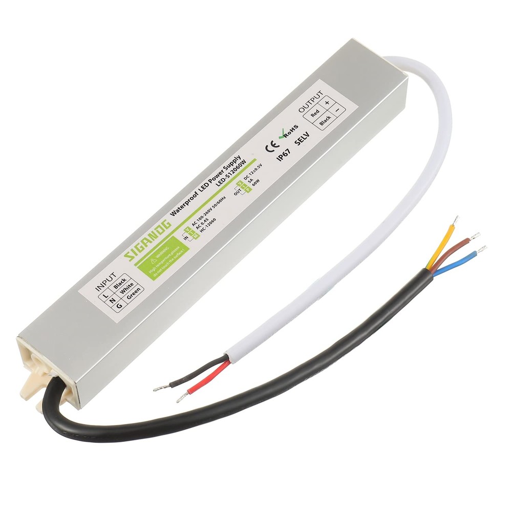 60W Watts Driver Power Supply Transformer Adapter Waterproof IP67 100V-260V A...