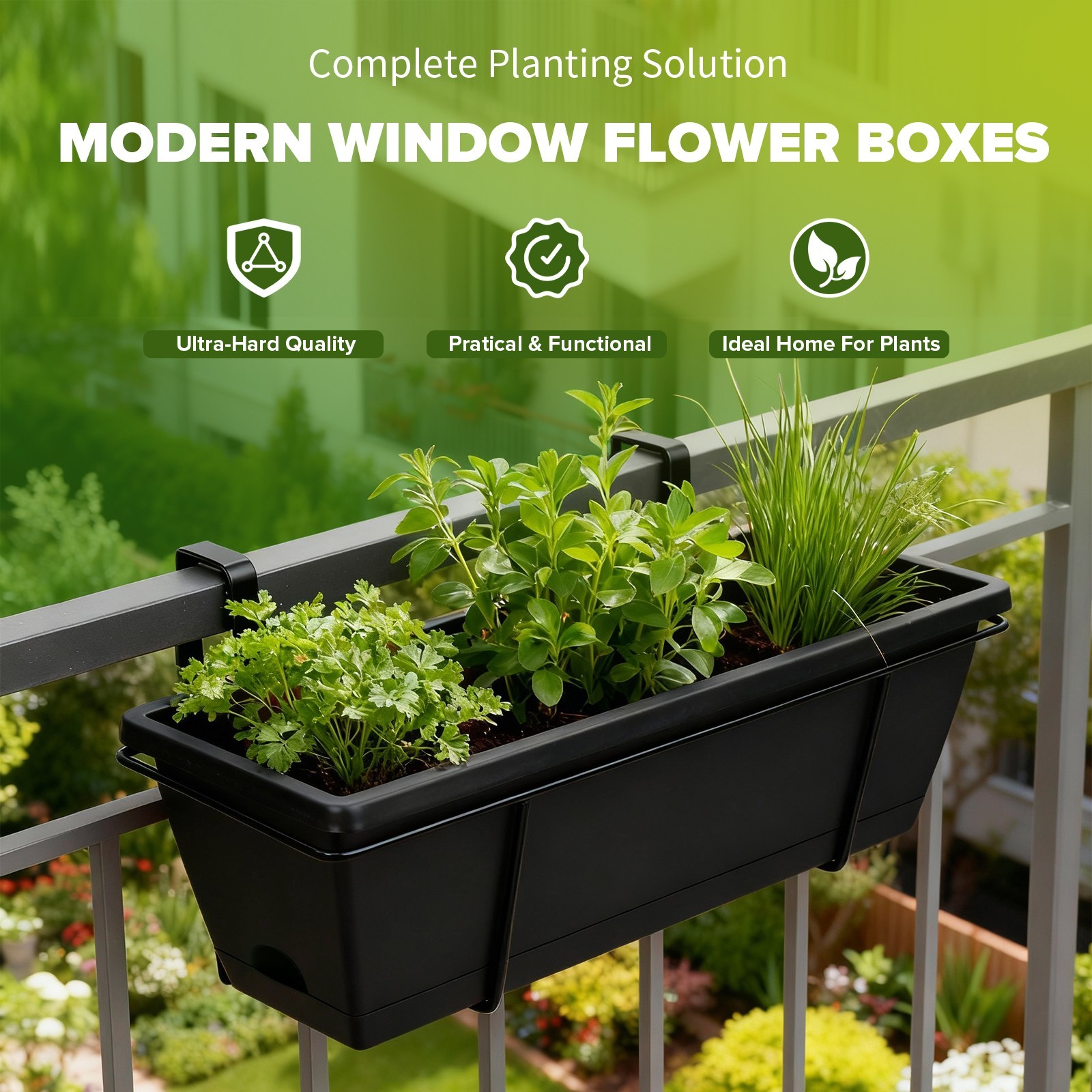 Bamworld 7 Pcs Window Box Planter Rectangle Flower Box with Drainage Hole & Tray gallery