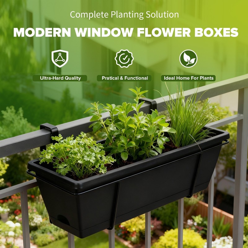 Bamworld 7 Pcs Window Box Planter Rectangle Flower Box with Drainage Hole & Tray gallery