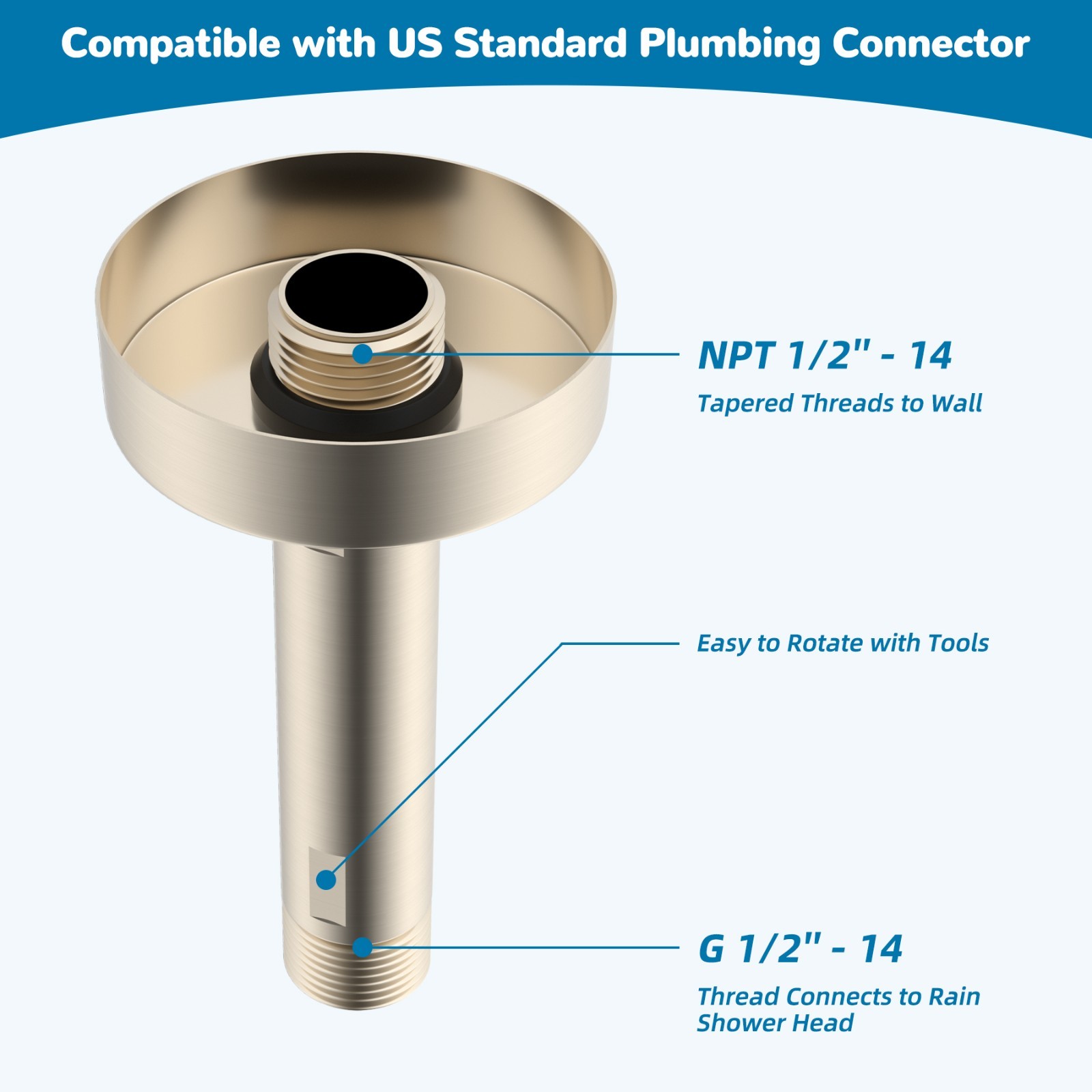 All Metal Ceiling Mounted Shower Arm 4 Inch Showerhead Extension Arm with Flange gallery