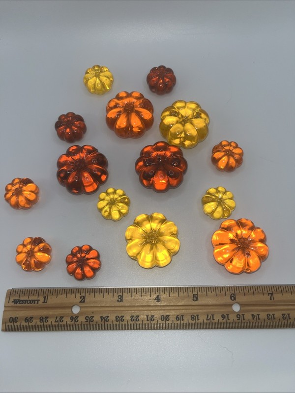 Acrylic Fall Pumpkins 14 pc. Orange, Yellow & Amber Colored Table Scatter gallery