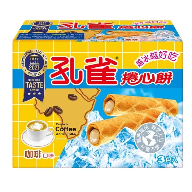 [孔雀] 捲心餅 Peacock Custard / Coffee Wafer Roll 63g x 3 / Pack (Select) gallery