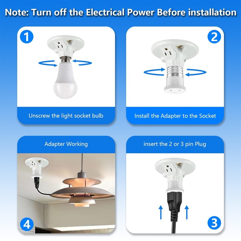 2 Pack, Light Socket to Plug Adapter, Convert Bulb White gallery