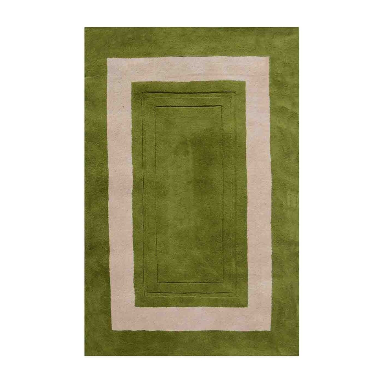 Hand Tufted Green Wool Area Rug Modern Cream Border Living Room 13X13,15X18 Ft. gallery