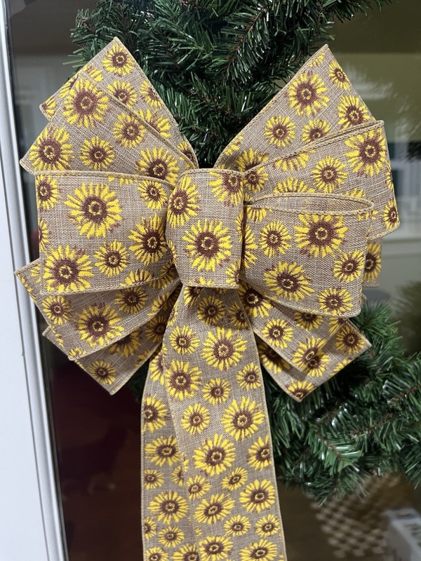 Handmade Large Spring Summer Fall Sunflower Bow 10 x 16 Tan Yellow Brown Flowers gallery