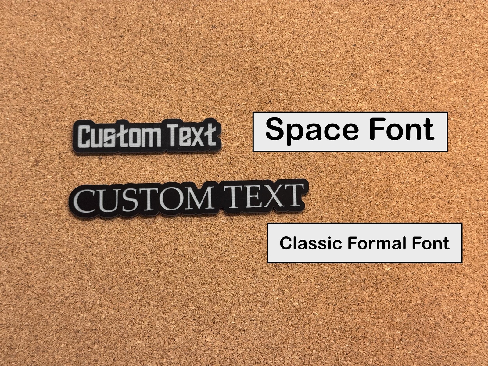 Custom Engraved Car Name Emblem Badge - Black with Gray - Customized Text Names! gallery
