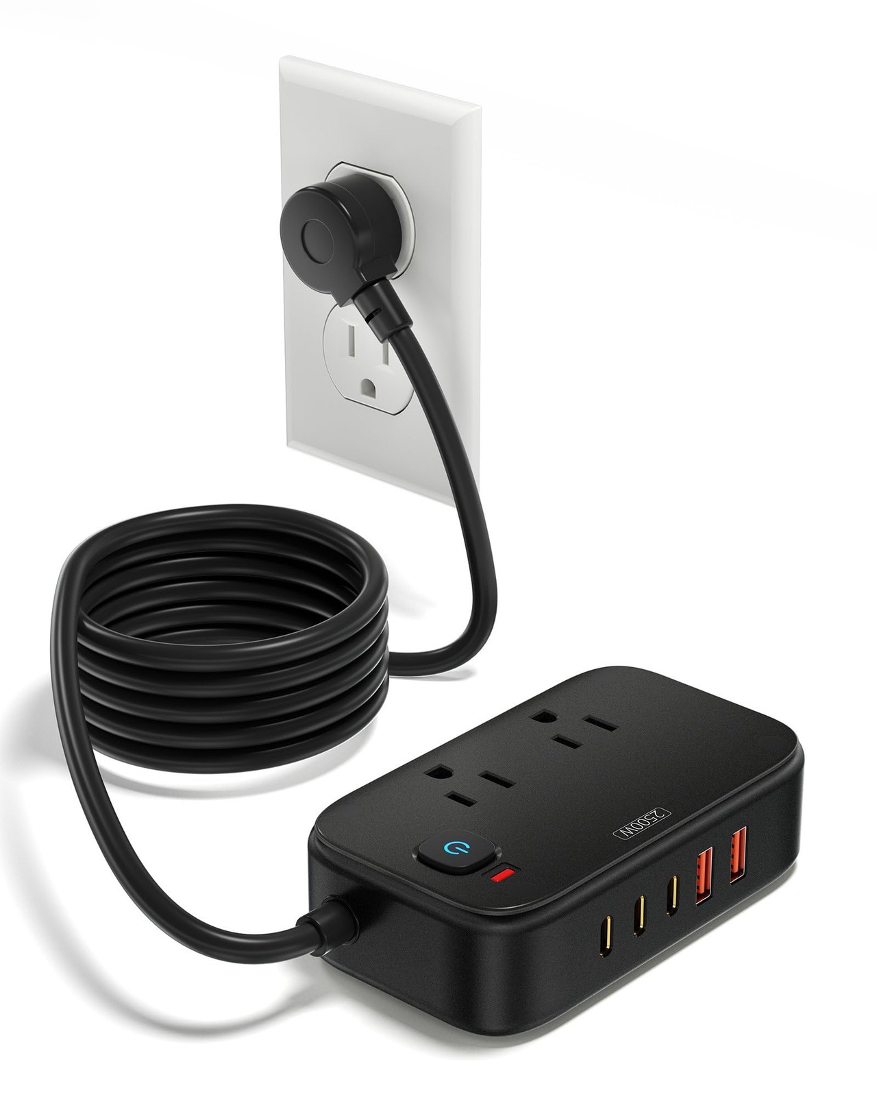 Power Strip 40W Charging Station 5Ft Flat Plug 2 Outlet 3 USB C 2 USB A Black gallery