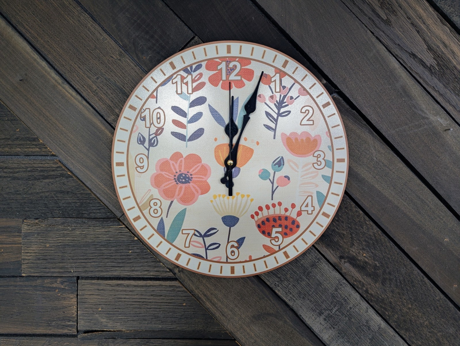 Modern Folk Art Floral Wall Clock - Colorful Scandinavian Decor - 12 x 12 in gallery