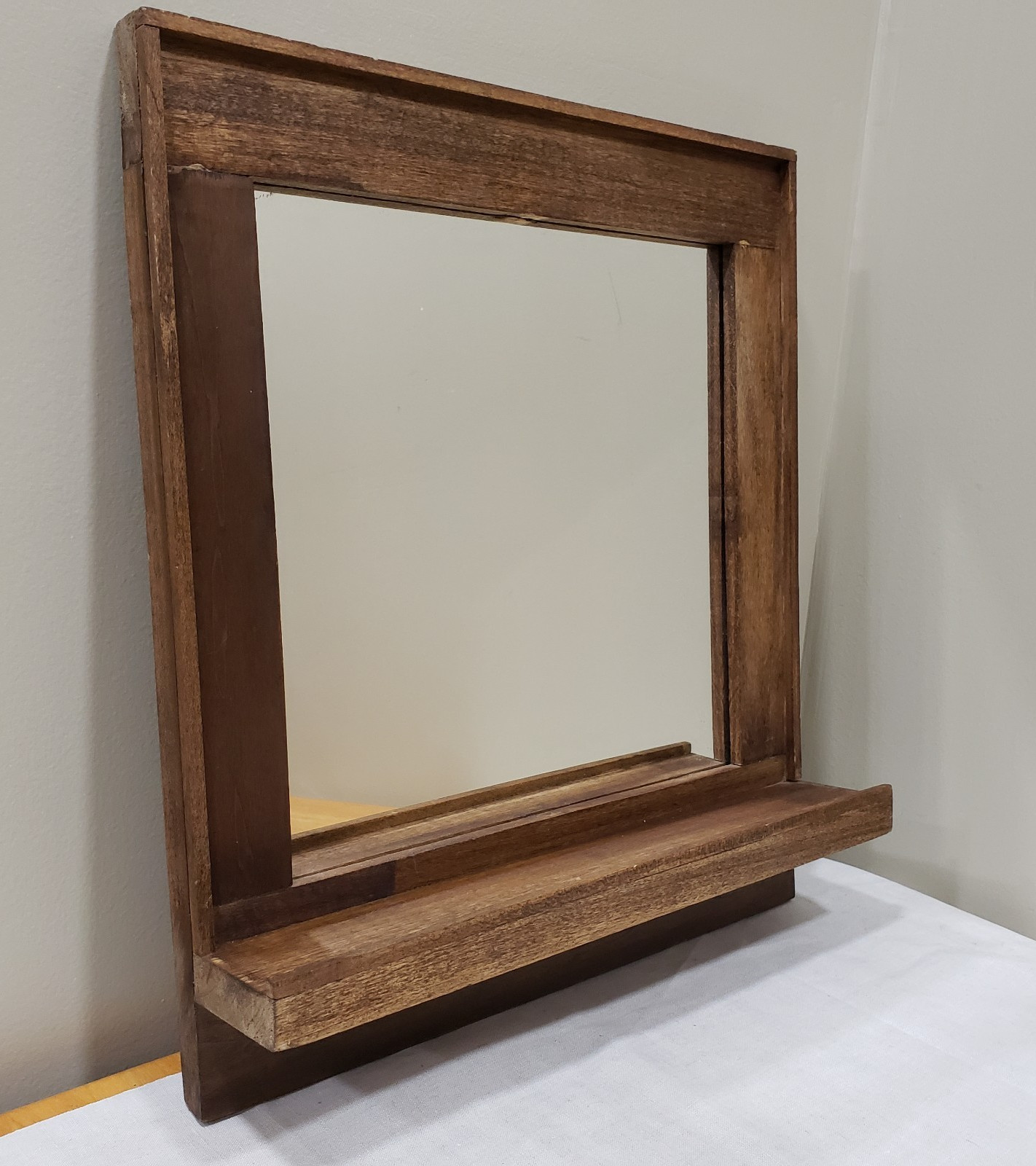 Wall Accent Mirror With Shelf Wood Framed Rustic Farmhouse Entryway Vanity Decor gallery