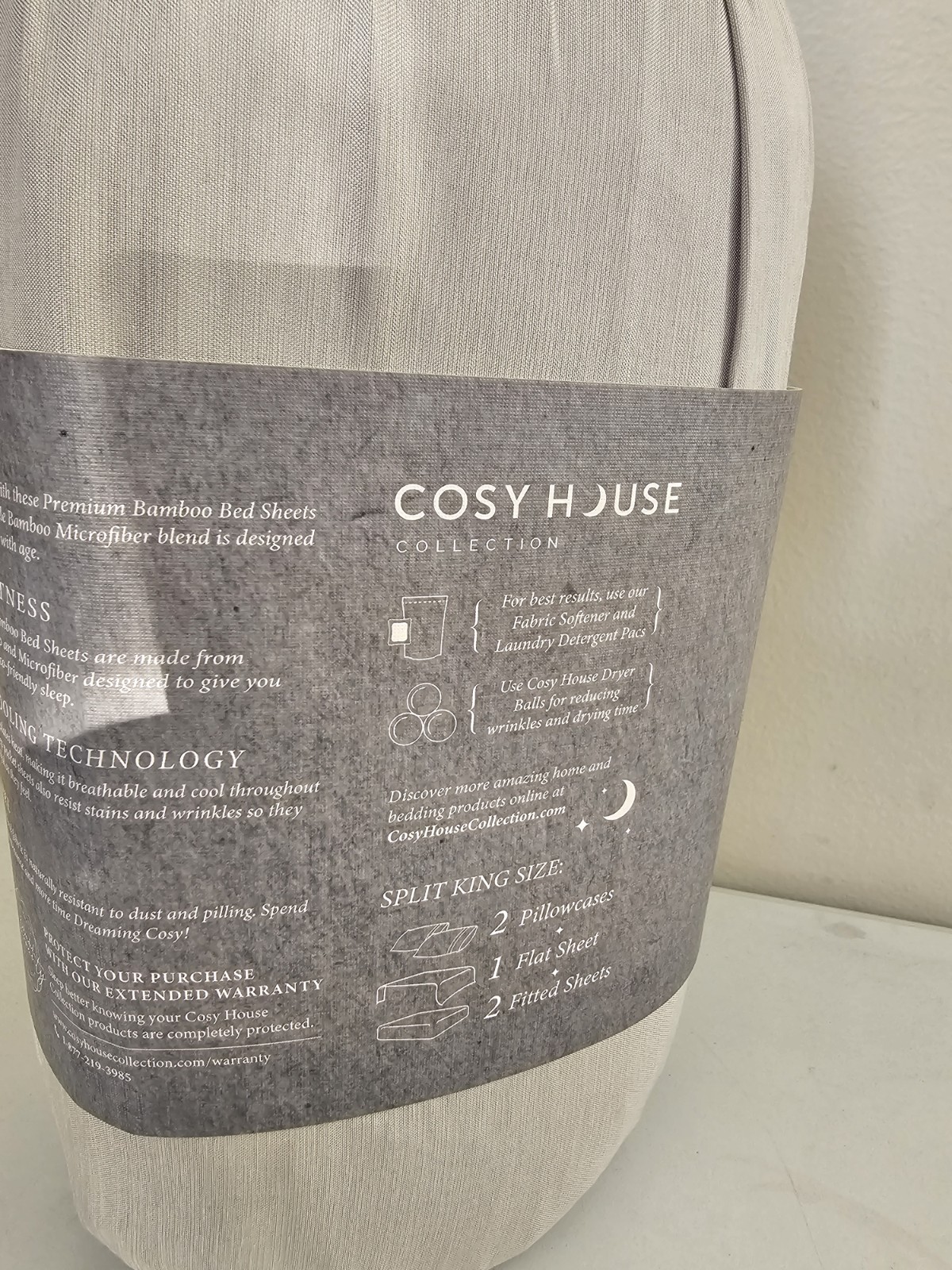 Cosy House Collection Bamboo SPLIT KING 5pc Sheet Set Corner Straps silver gallery