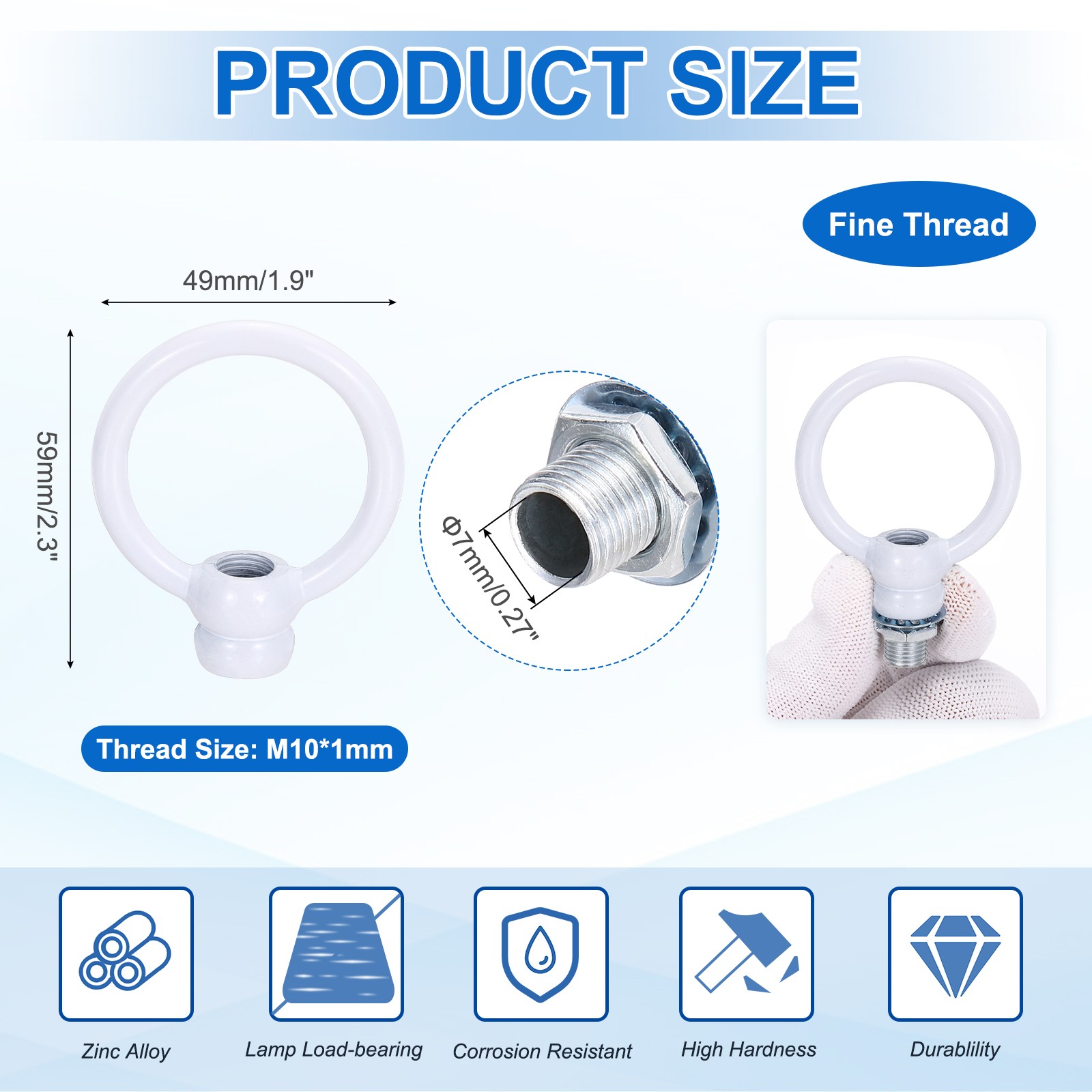 8kg M10 2x2.3" Thread Lifting Eye Nut Holder Hook Ring White gallery
