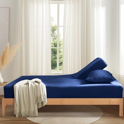 Split Top King Fitted Sheet Only for Adjustable Bed, Ultra-Soft Navy Blue gallery