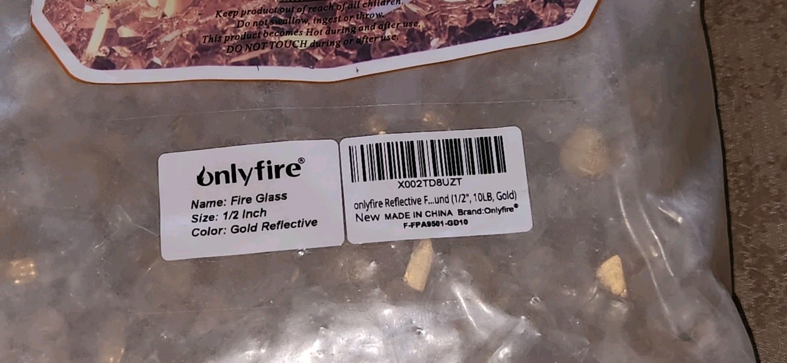 10 Pounds OnlyFire Fire Glass 1/2 Inch Gold Reflective Fire Pit Table Propane gallery