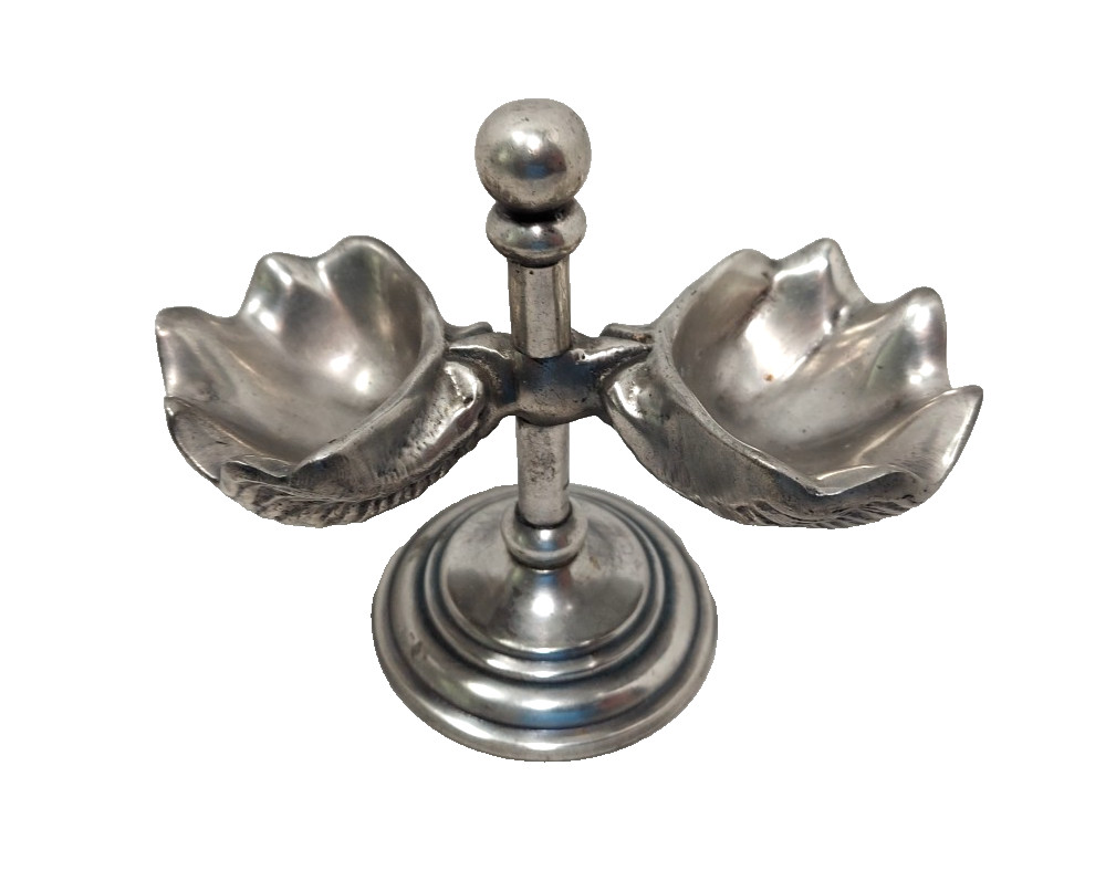 Pottery Barn Double Open Salt Pepper Clam Shell Cellar Aluminum Pewter Coaster gallery