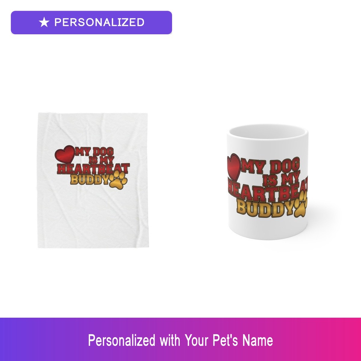 Custom Dog Paw Gift Set Blanket Mug Personalized Pet Name Bundle Lover gallery