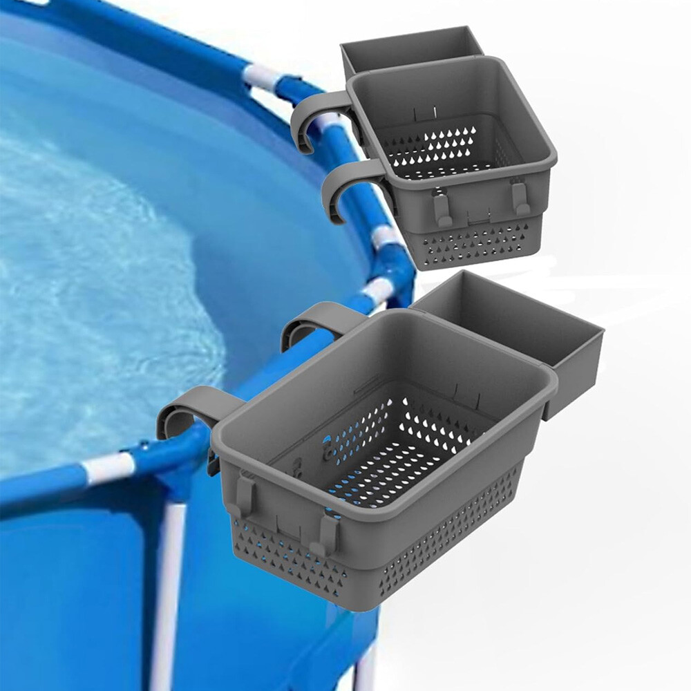 2X Poolside Storage Basket Above Ground Pool Accessories with Cup Holder & Hooks gallery