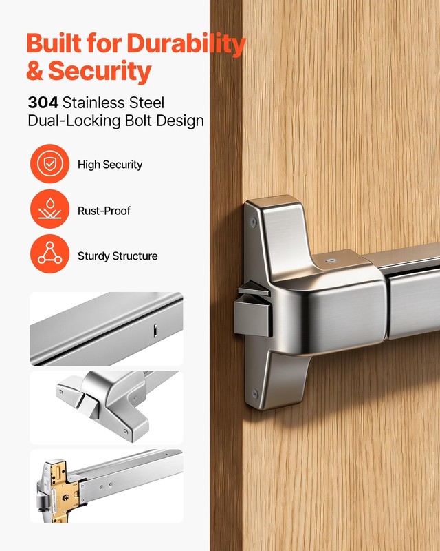Push Bar Panic Exit Device, 31" Stainless Steel Commercial Panic Bar for Exit Do gallery