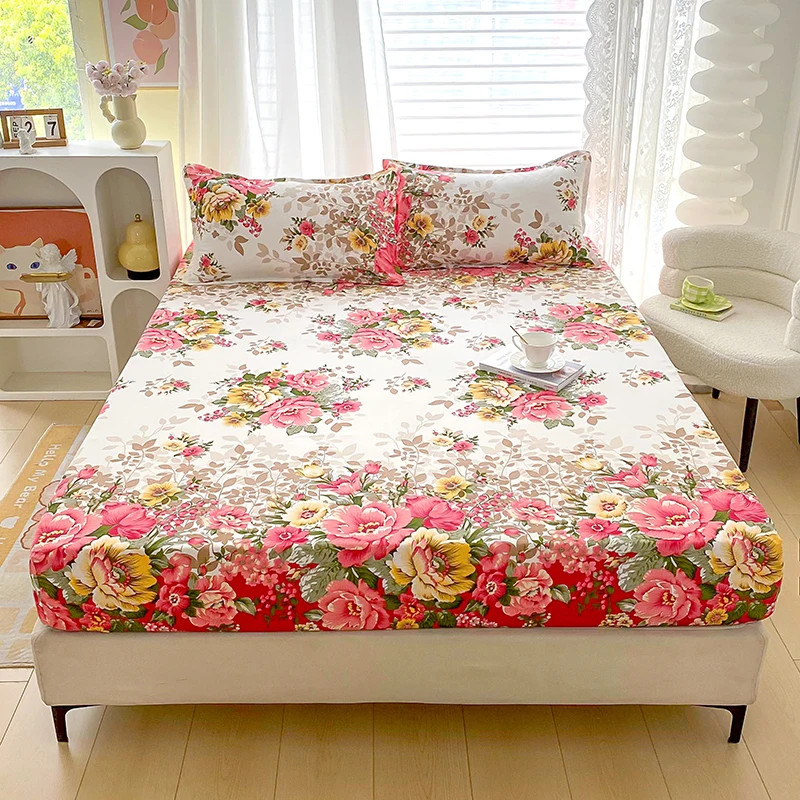 Flower Printed Fitted Sheets Reactive Printed Single/Queen/King Mattress Cover gallery